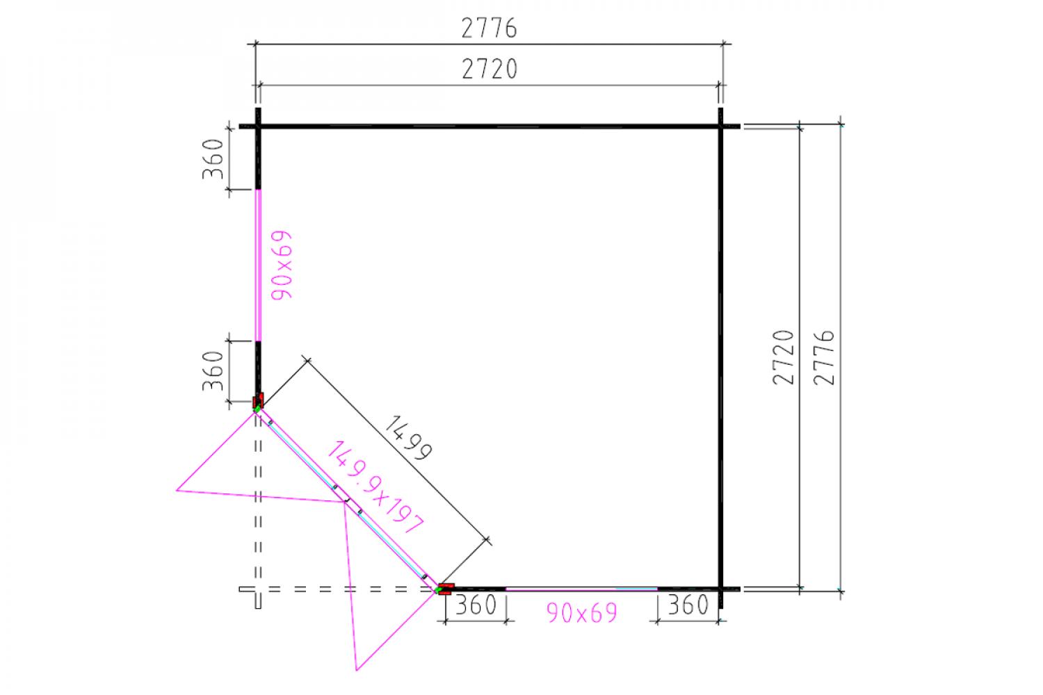 Blokhut 3055K 300x300 cm - gecoat