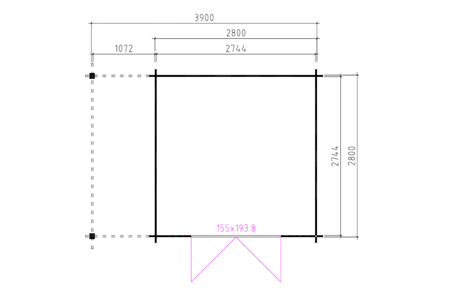 Blokhut 331M 300x300 cm + zijluifel 110 cm - gecoat