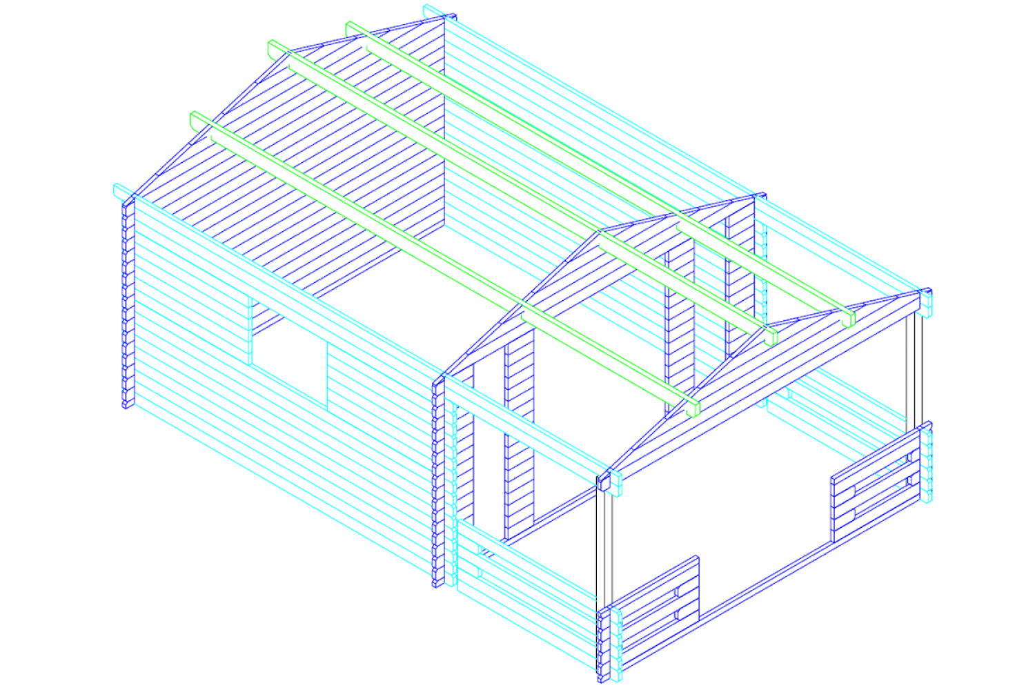 Blokhut 3838L 380x380 cm + voorluifel 200 cm - gecoat