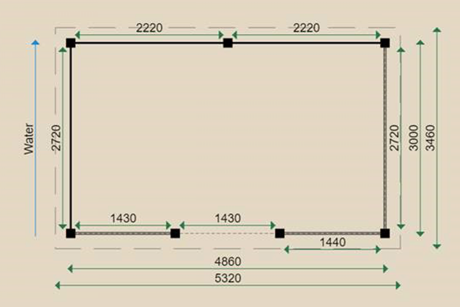 Lugarde veranda 486x300 cm, plat dak, 28mm, Excl. dakbedekking Excl. Bev. materiaal - Oud showmodel
