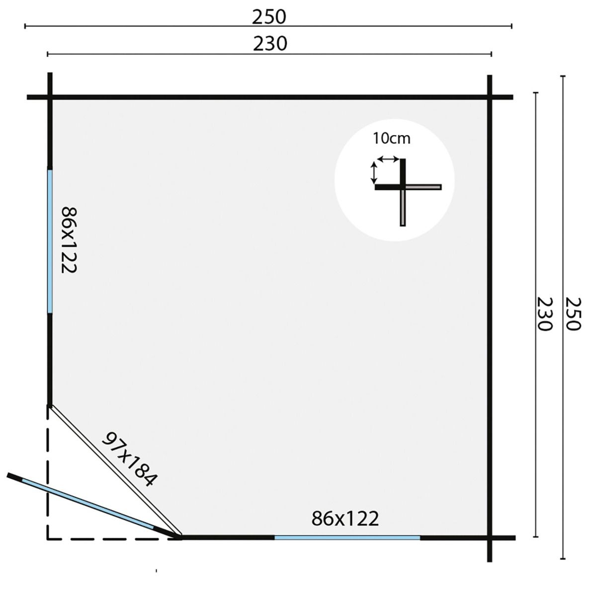 Blokhut Jos 250x250 cm - Bruin geïmpregneerd