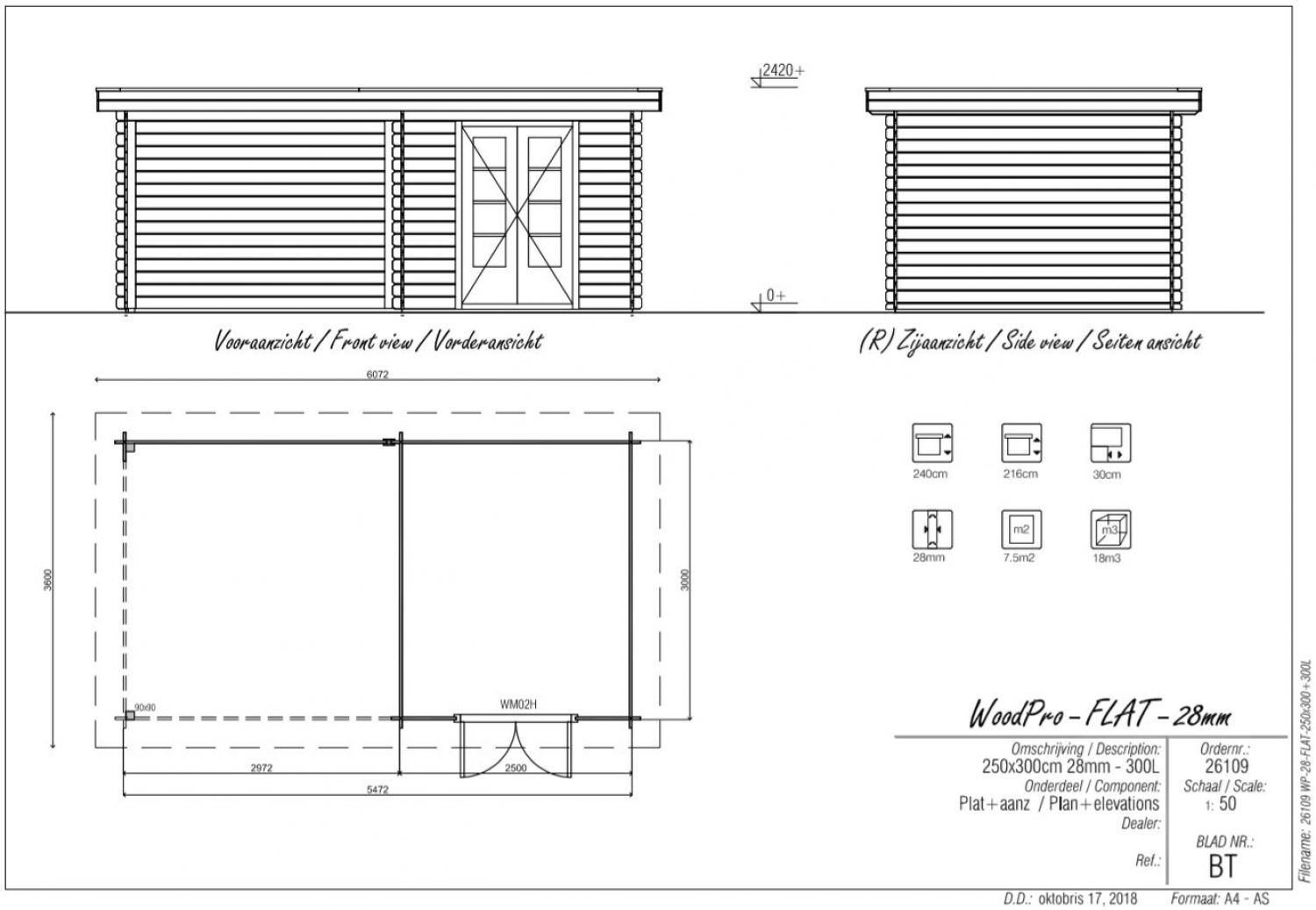 Blokhut/Tuinhuis Kaapstad 550x300 cm plattegrond