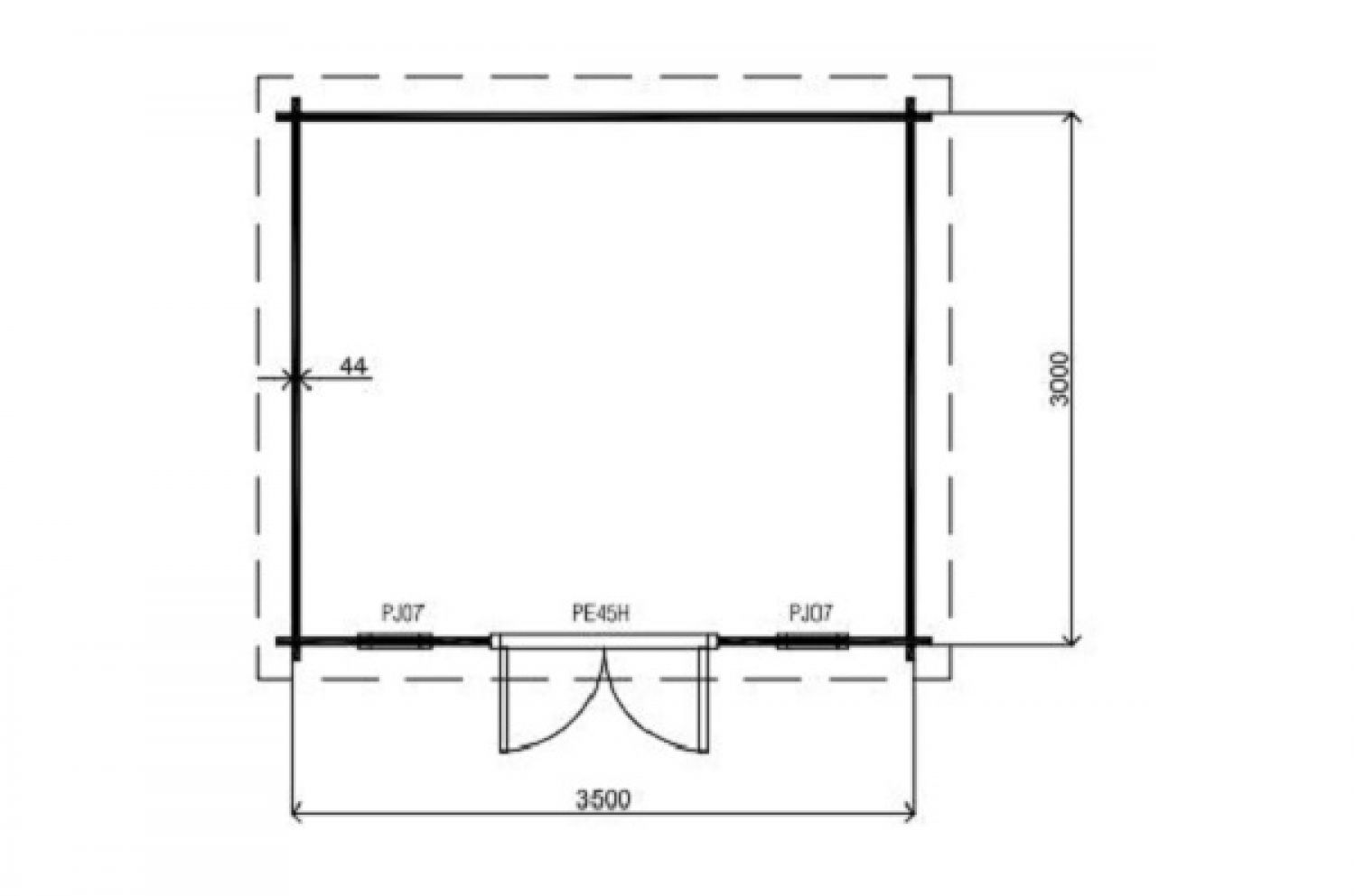 Lugarde Blokhut B11 350x300 cm - 44 mm - plattegrond