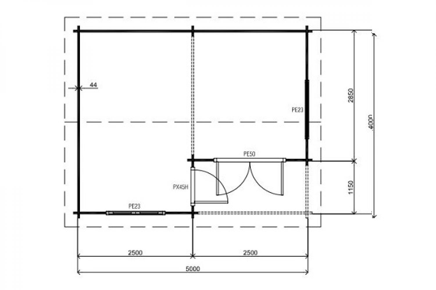 Lugarde Blokhut B24 500x400 cm - 44 mm - plattegrond