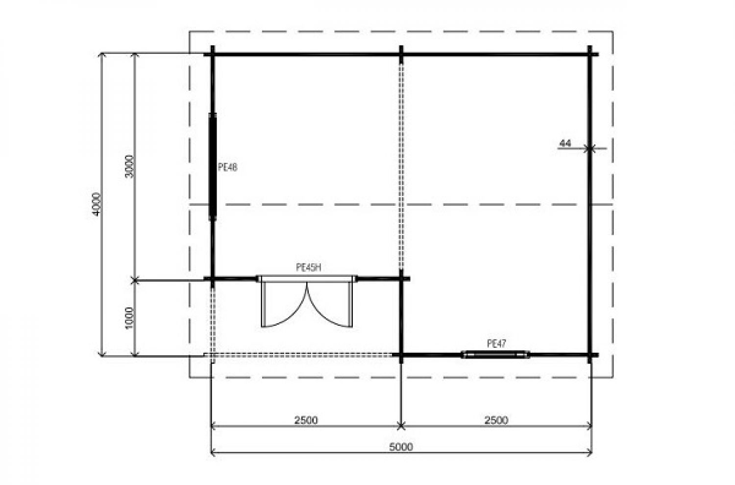 Lugarde Blokhut B25 500x400 cm - 44 mm - plattegrond