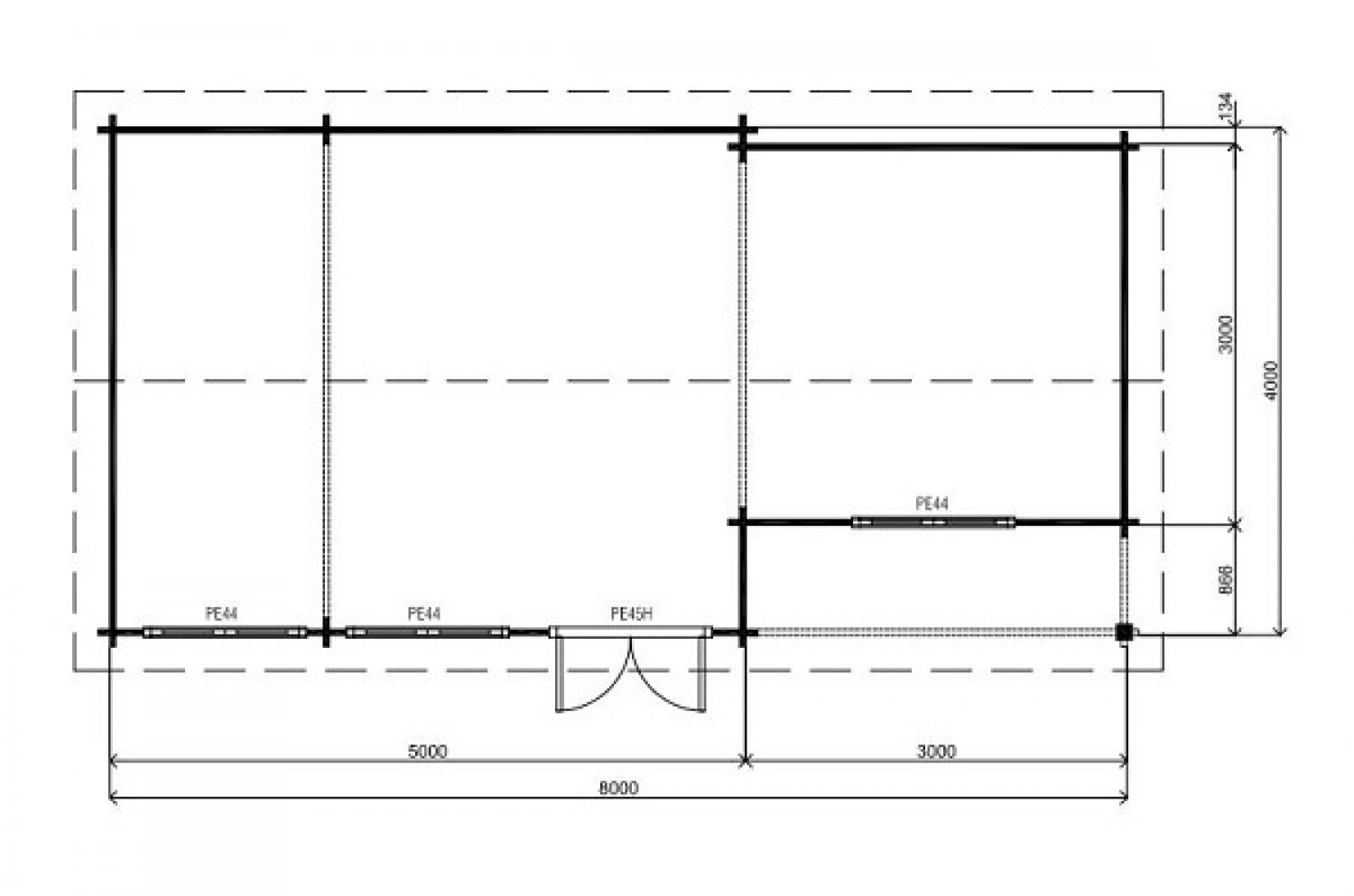 Blokhut Bobbie B41 - 800x400 cm plattegrond