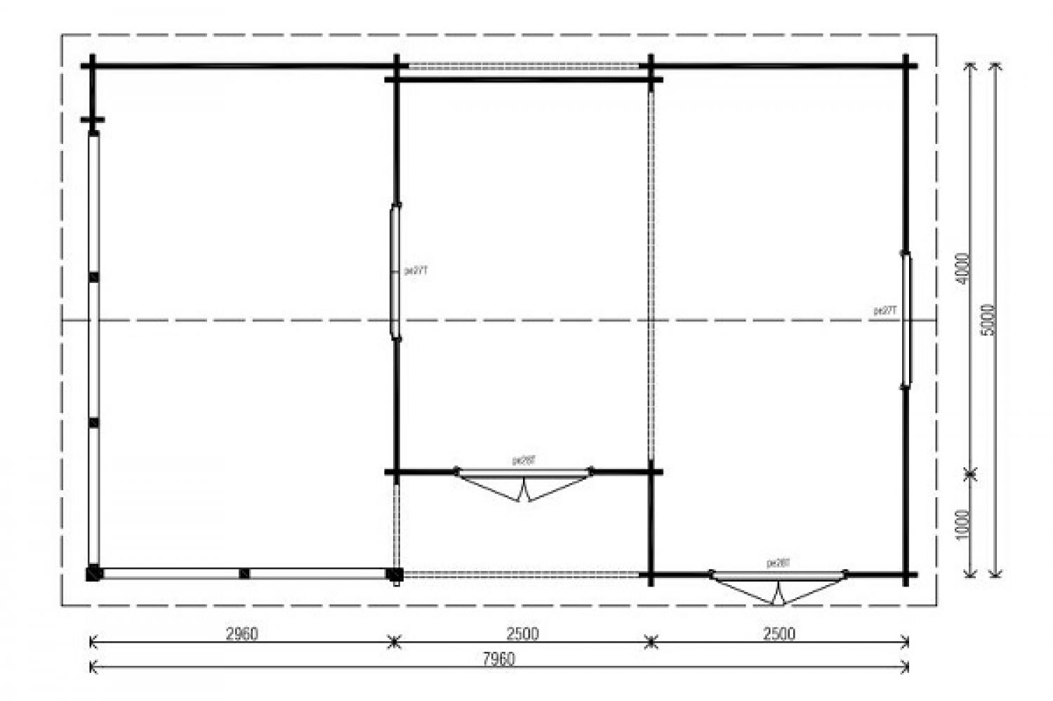 Lugarde Blokhut B47 800x500 cm - 44 mm - plattegrond