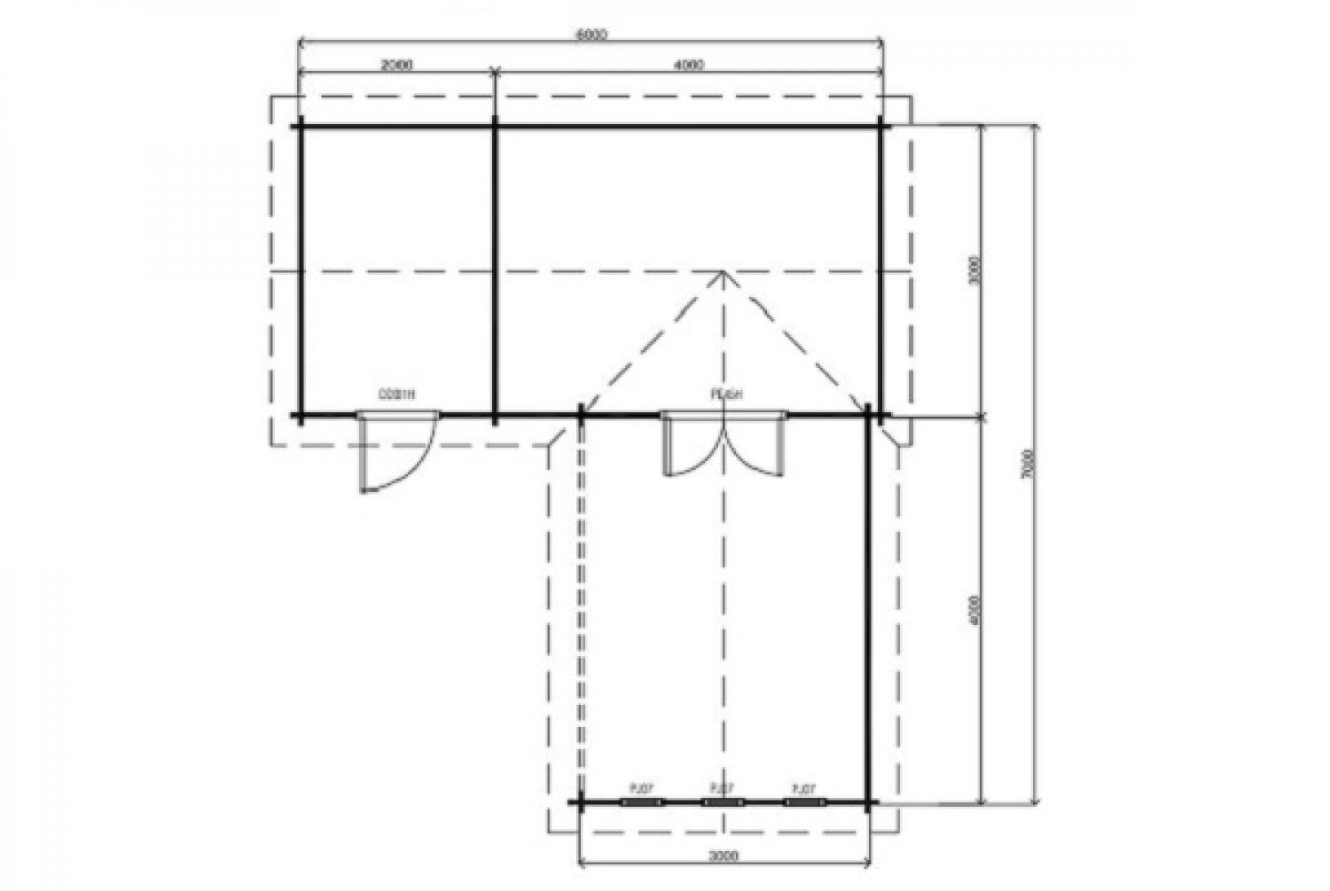 Lugarde Blokhut B48 600x700 cm - 44 mm - plattegrond