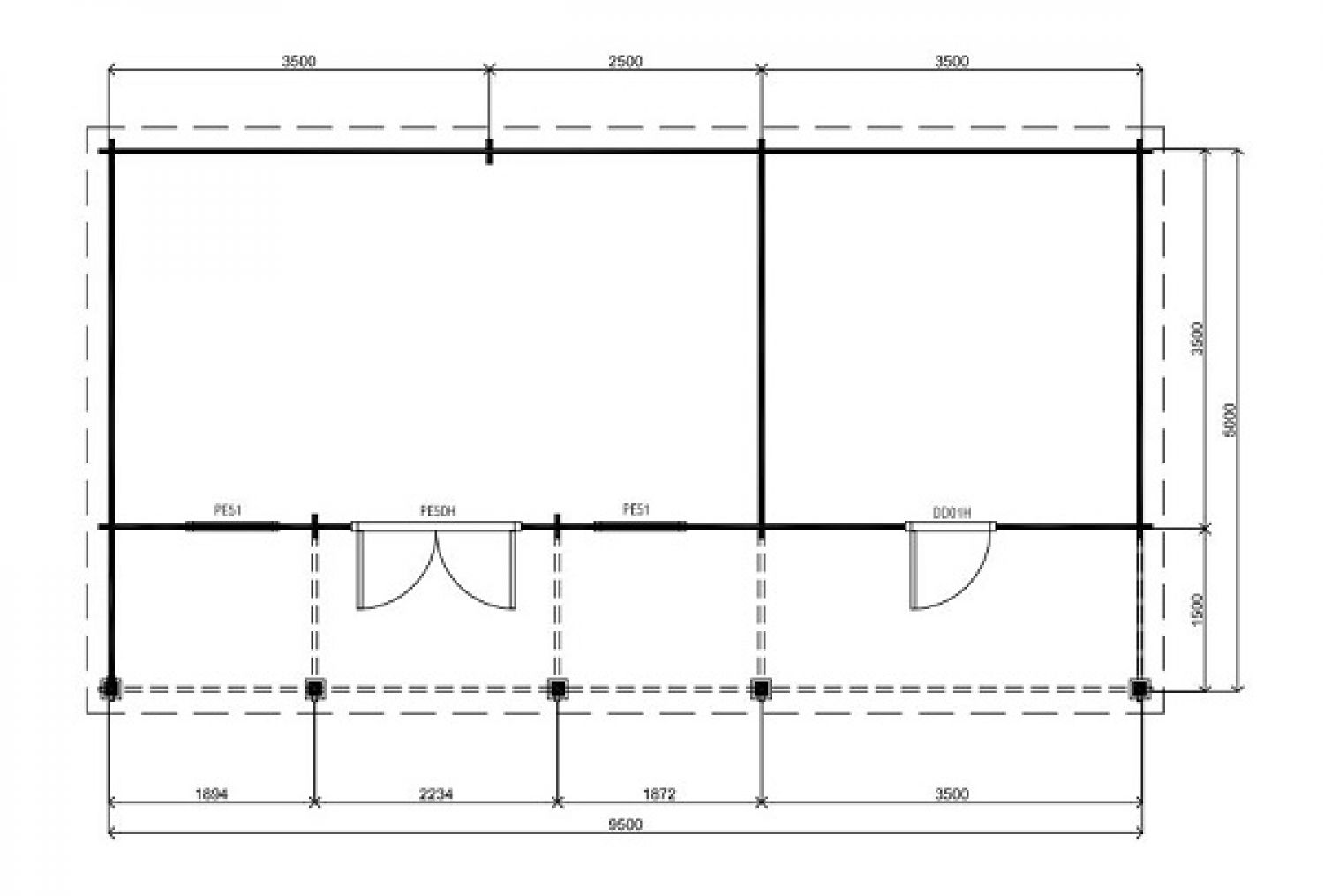 Lugarde Blokhut B56 950x500 cm - 44 mm - plattegrond