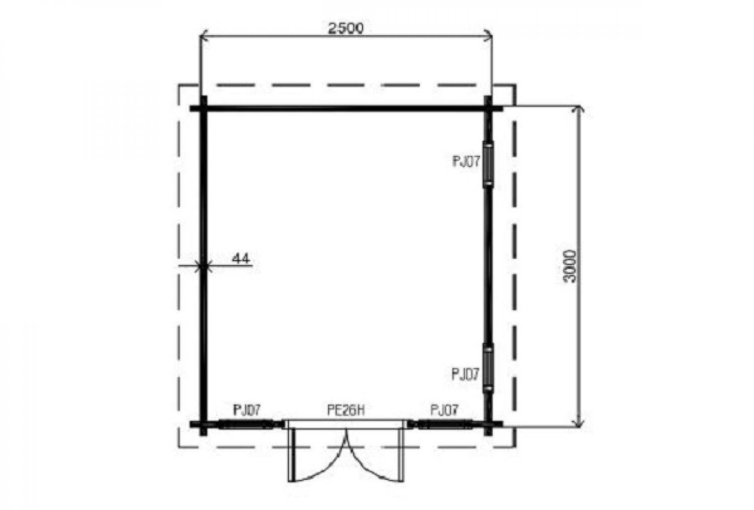 Lugarde Blokhut Abbey B6 - 300x250 cm plattegrond