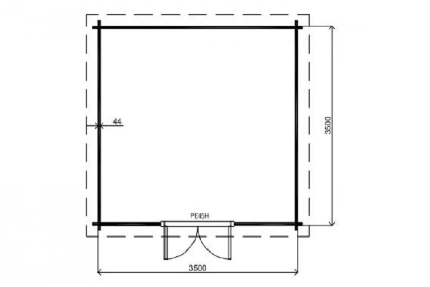 Lugarde Blokhut B8 350x350 cm - 44 mm - plattegrond1