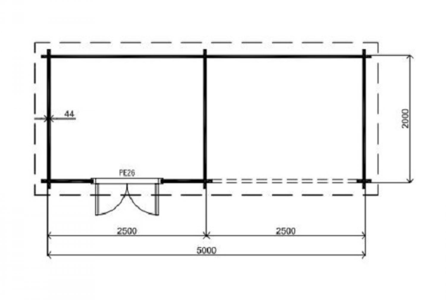 Lugarde Blokhut B9 500x200 cm - 44 mm - plattegrond