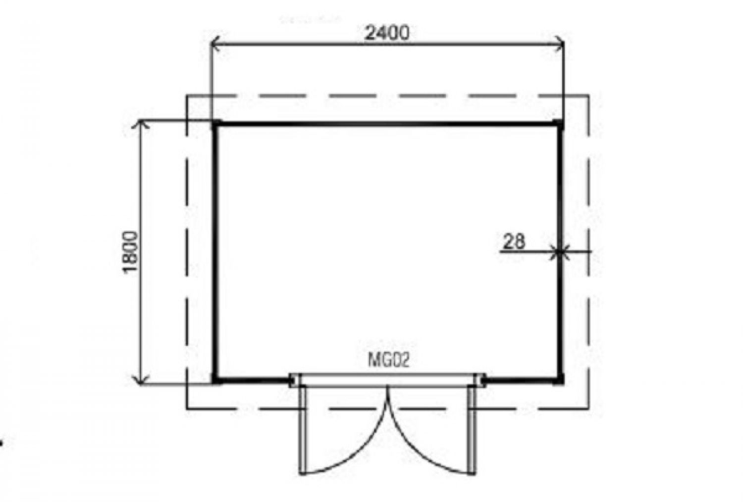 Lugarde Tuinhuis P1 240x180 cm - 28 mm - plattegrond