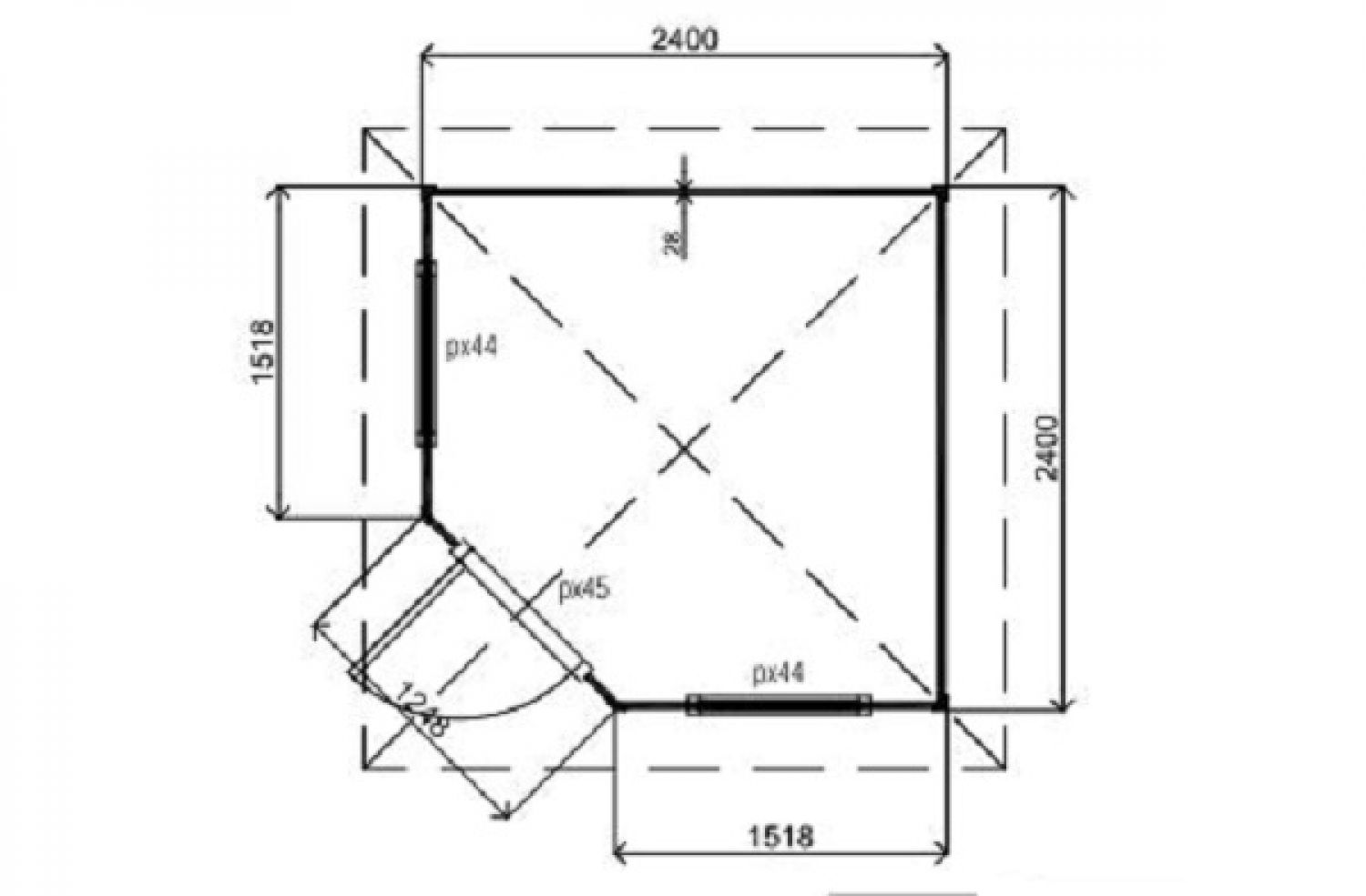 Lugarde Tuinhuis P563 240x240 cm - 28 mm - plattegrond