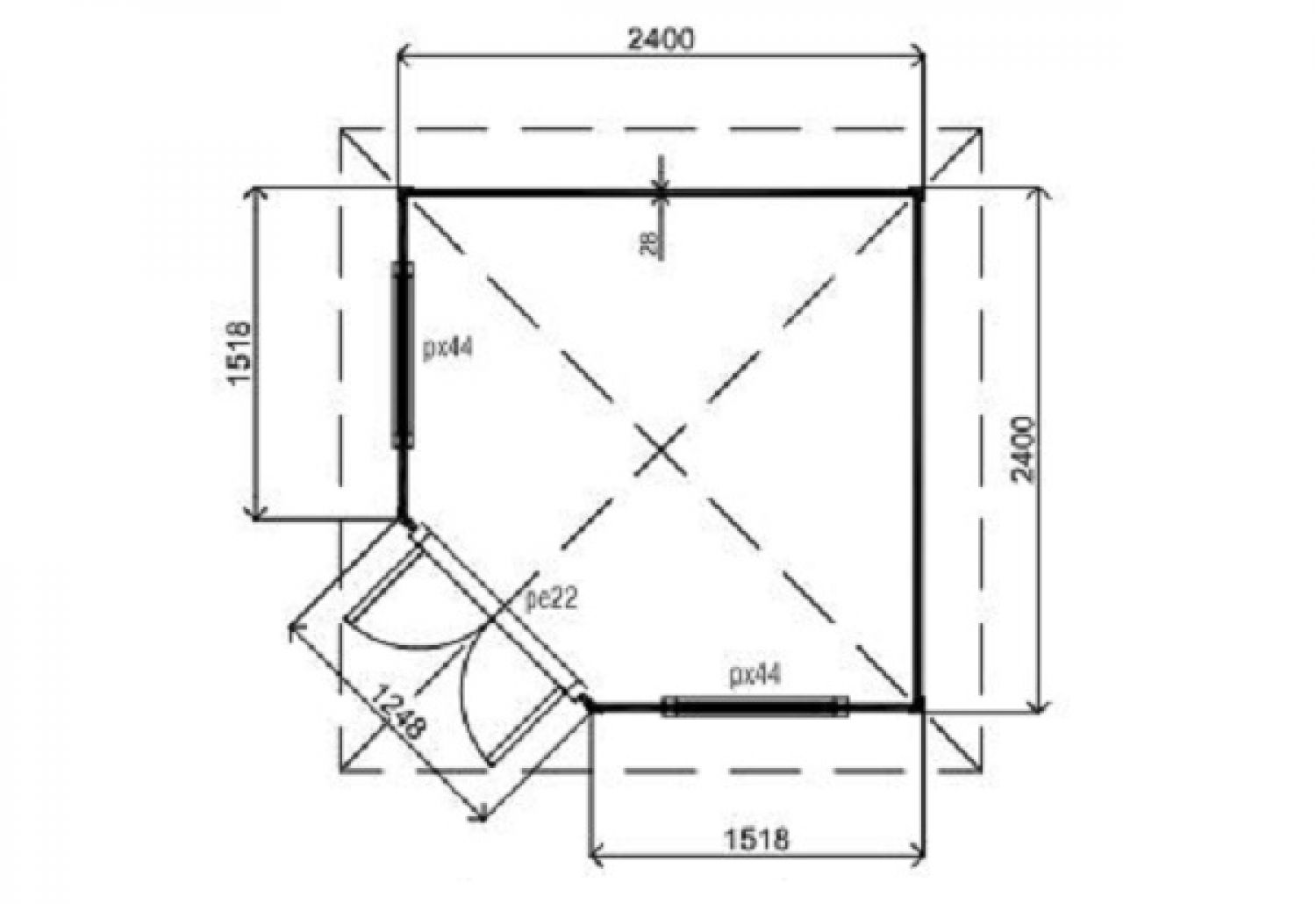 Blokhut 5-Hoek Prima Feline P58 - 240x240 cm plattegrond