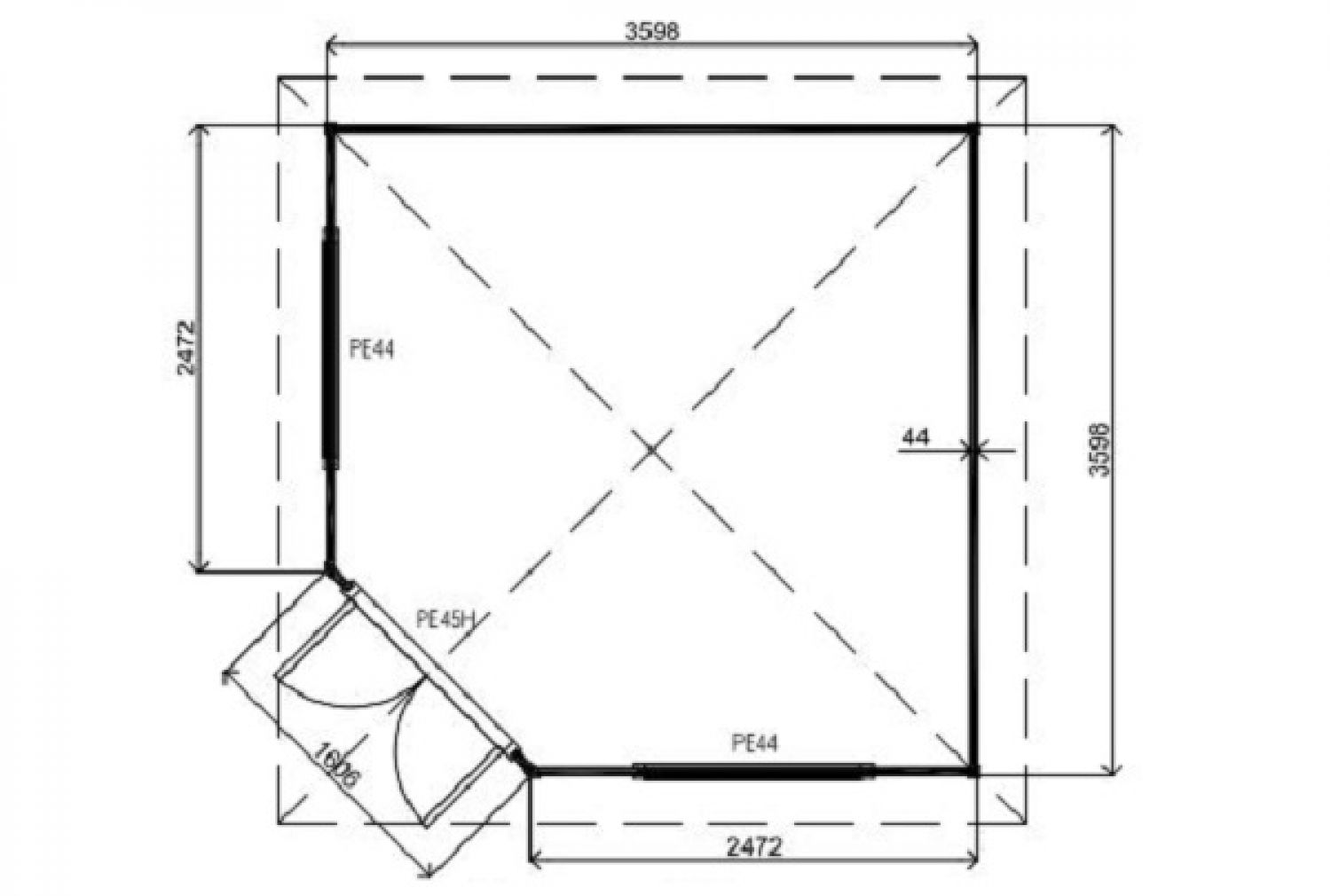 Lugarde Tuinhuis P59 360x360 cm - 44 mm - plattegrond