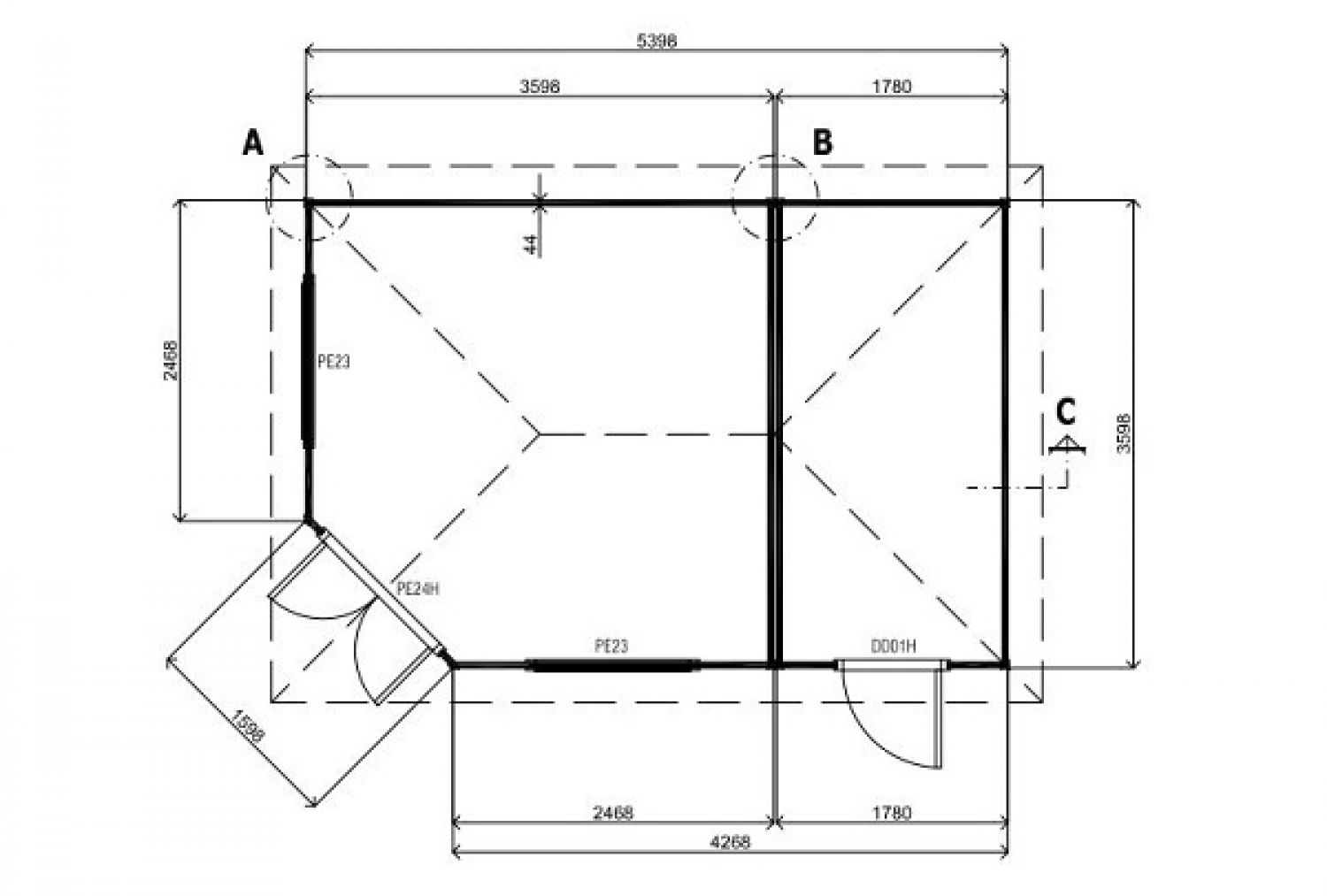 Blokhut Prima Thirza P5D7 - 360x540 cm plattegrond