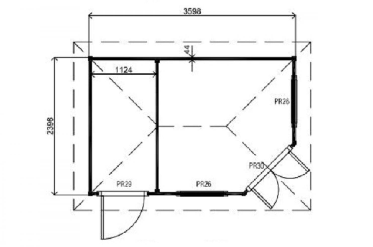 Lugarde Tuinhuis P5D8 360x240 cm - 28 mm - plattegrond