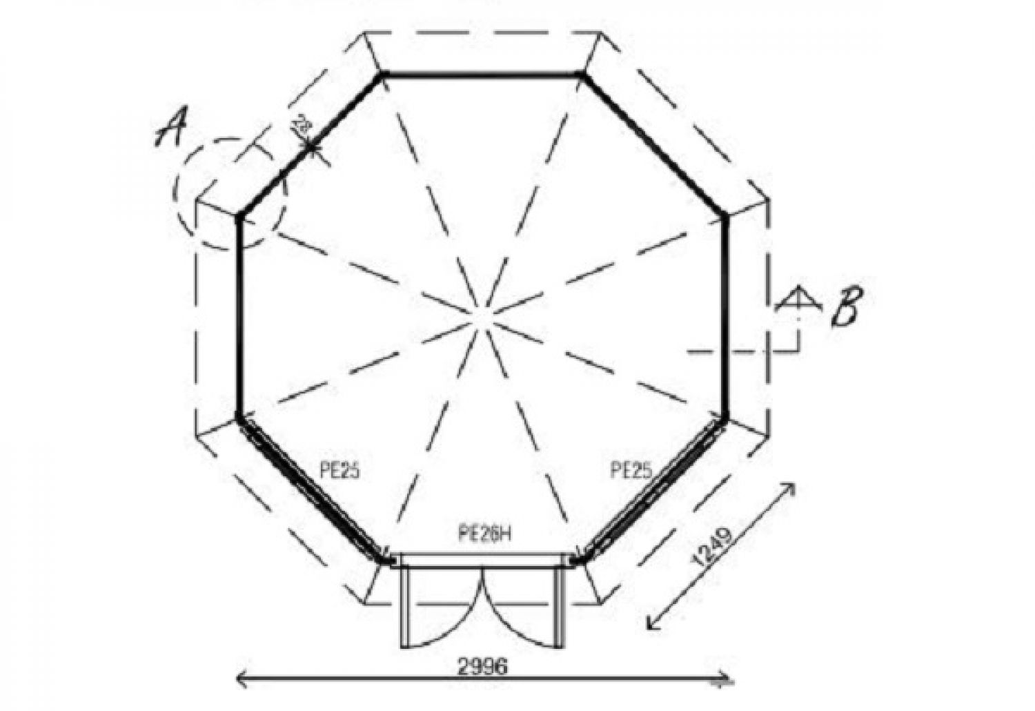 Lugarde Tuinhuis P899 Ø300 cm - 28 mm - plattegrond