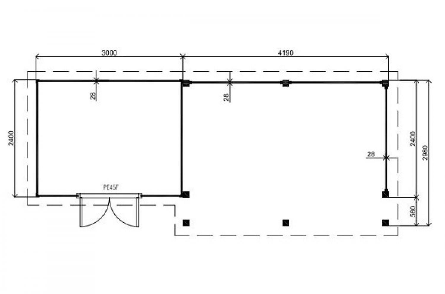 Tuinhuis Prima Jzzy PR28 - 720x300 cm plattegrond