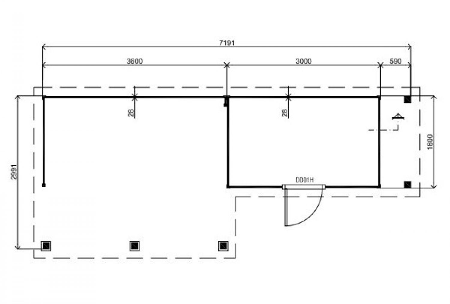 Lugarde Tuinhuis PR31 720x300 cm - 28 mm - plattegrond