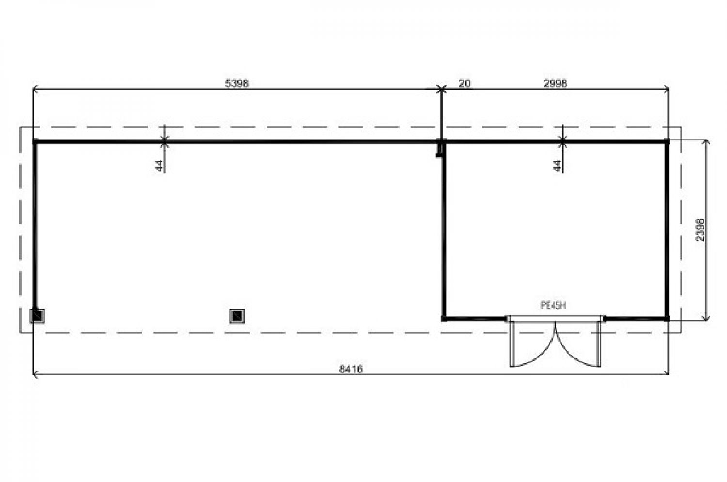 Lugarde Tuinhuis PR33 840x240 cm - 44 mm - plattegrond