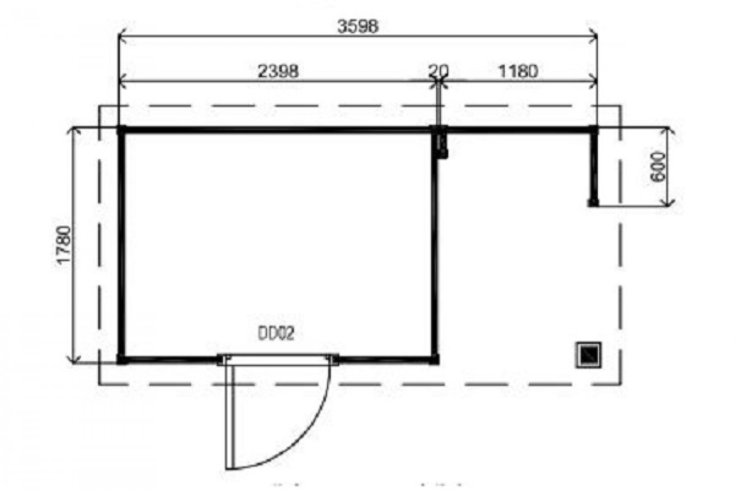 Lugarde Tuinhuis PR4 360x180 cm - 28 mm - plattegrond