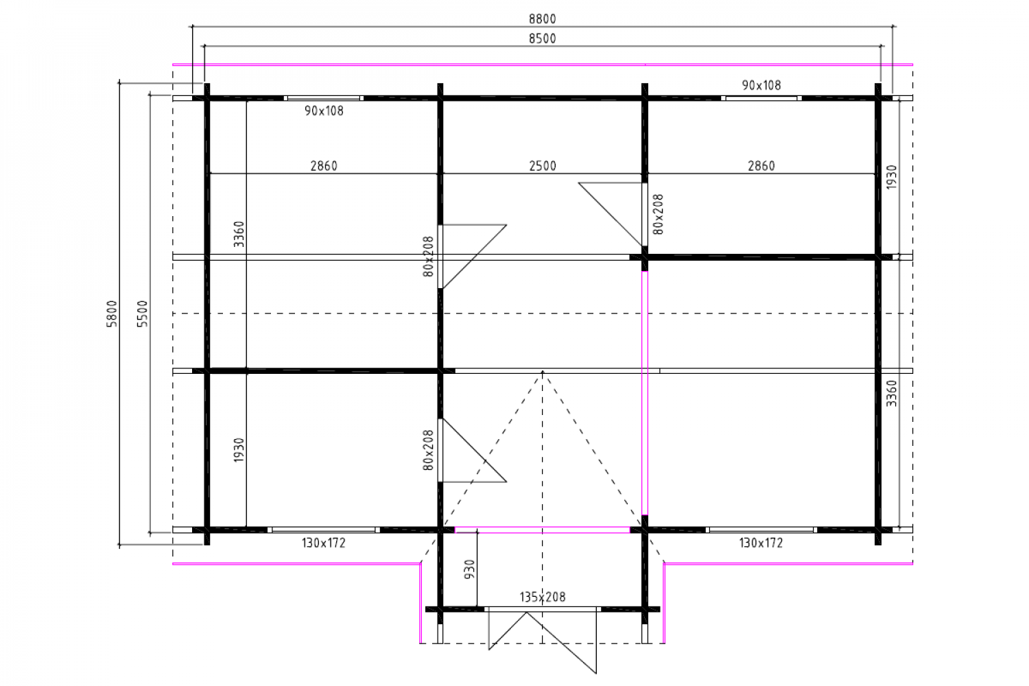 Tuinlodge 880x580 cm + 294x100 cm 50 mm