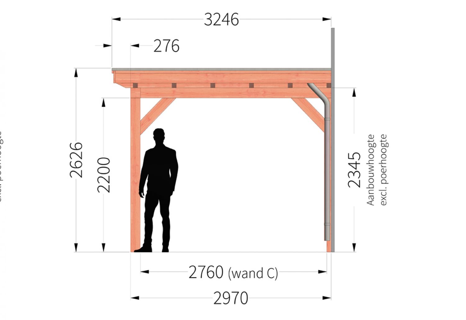 Aanbouwveranda Lucca 955x325 cm - Plat dak
