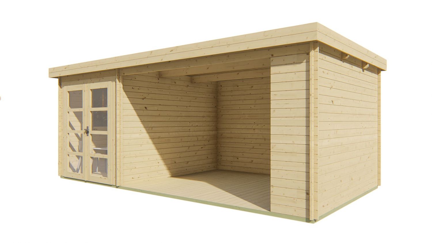 Blokhut Megamodern 200x300 cm + zijluifel 375 cm - Groen geïmpregneerd