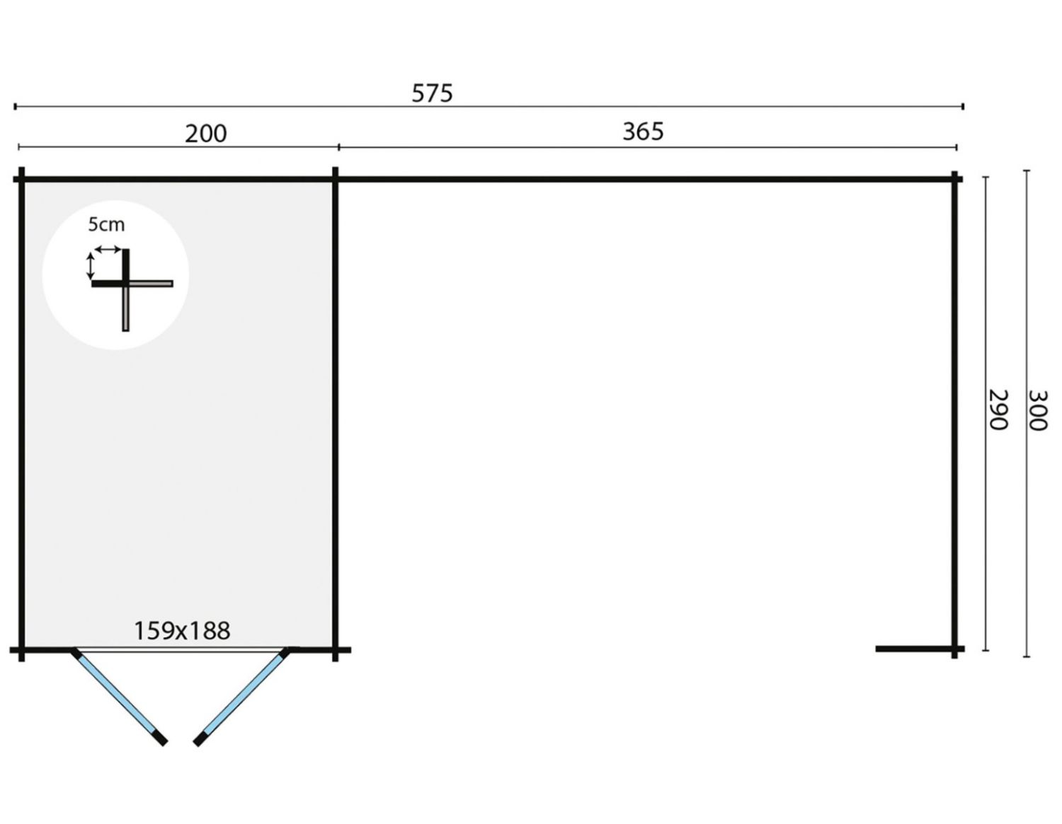 Blokhut Megamodern 200x300 cm + zijluifel 375 cm - Groen geïmpregneerd