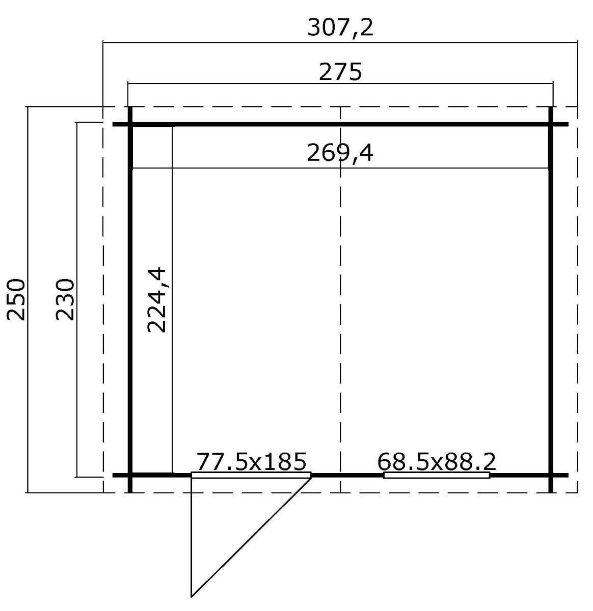 Blokhut Nina 275x230 cm plattegrond