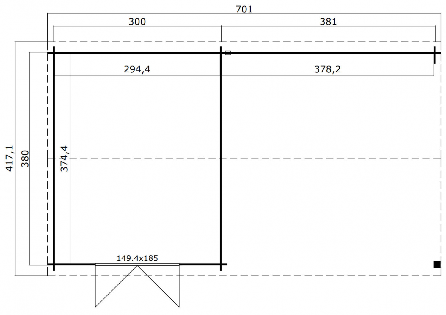 Blokhut Octavio 681x380 cm plattegrond