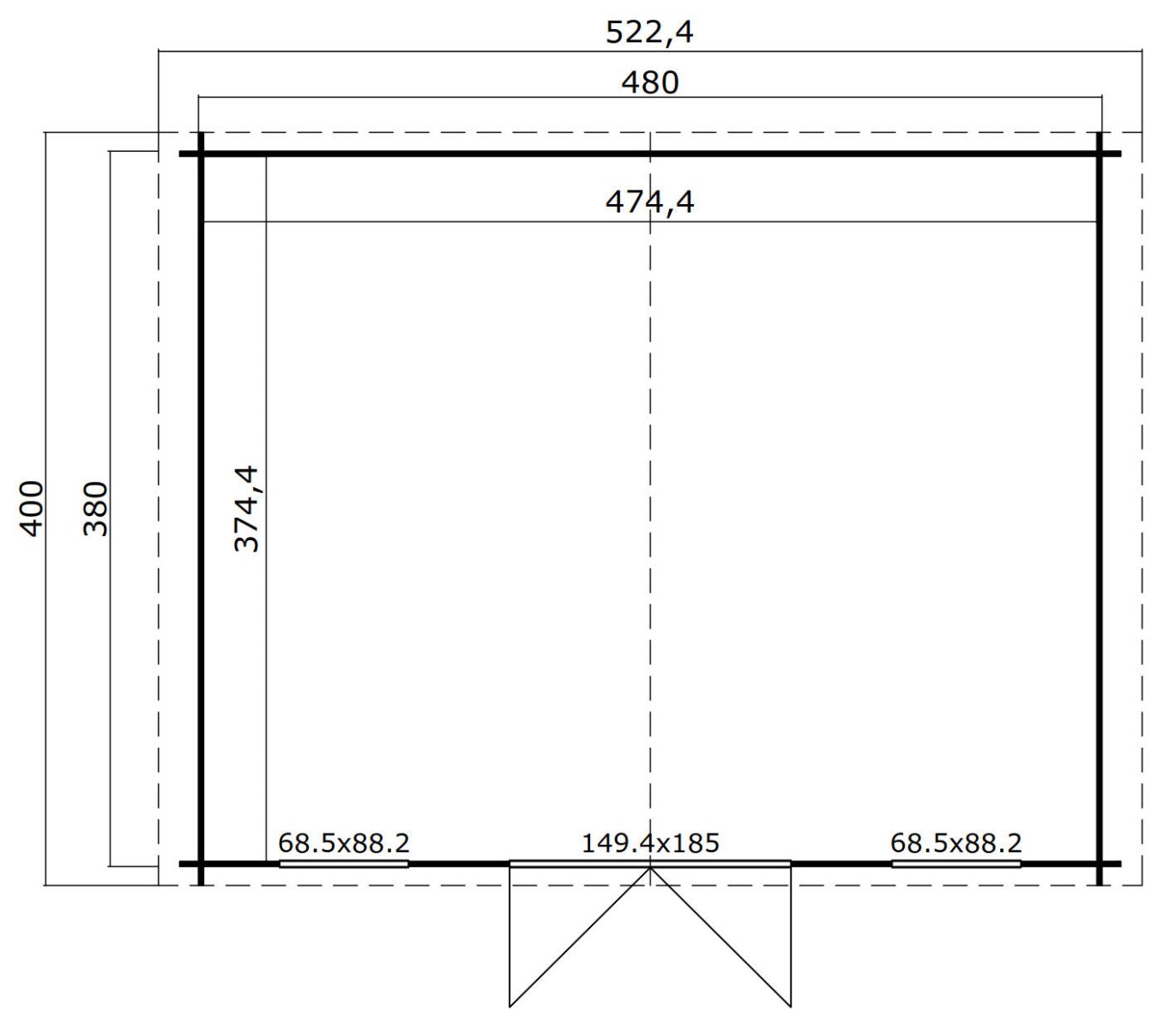 Blokhut Udo 480x380 cm plattegrond