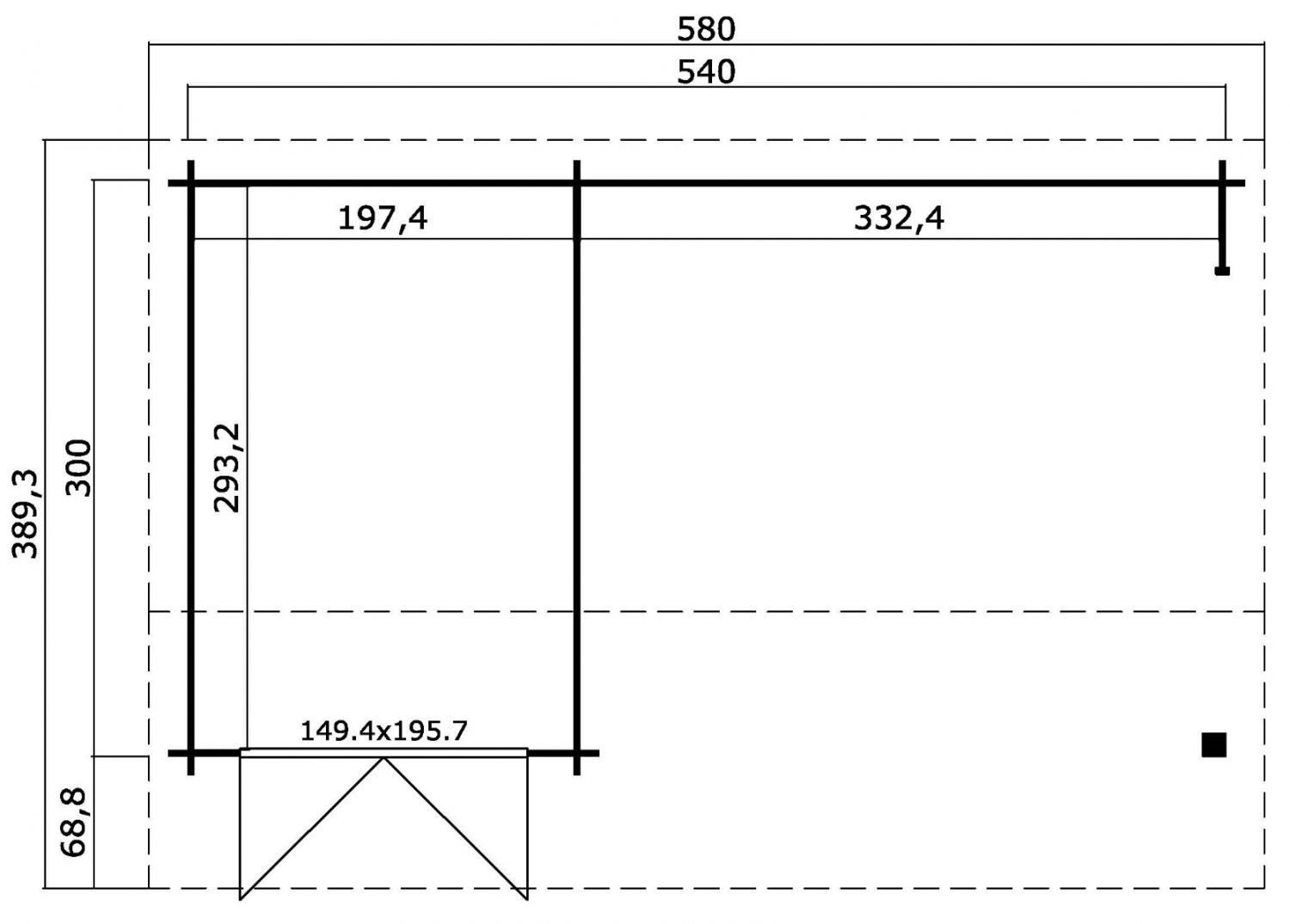 Blokhut Kenzo 540x300 cm - Groen geïmpregneerd plattegrond