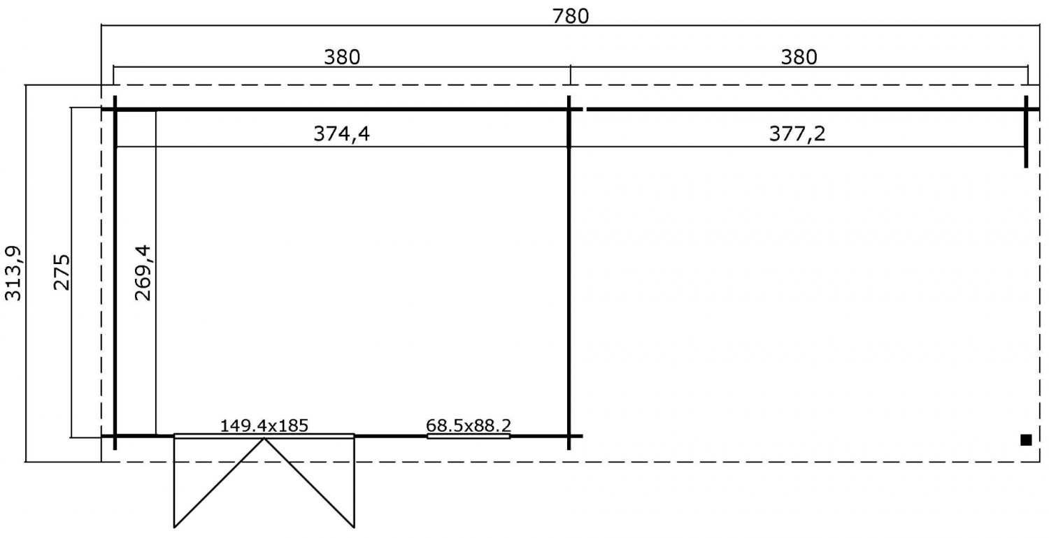 Blokhut Aida 760x275 cm - Groen geïmpregneerd plattegrond