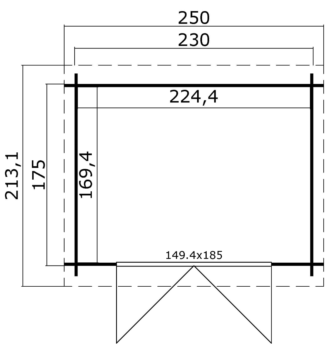 Blokhut Indi 230x175 cm - Carbon Grey-Wit gecoat plattegrond