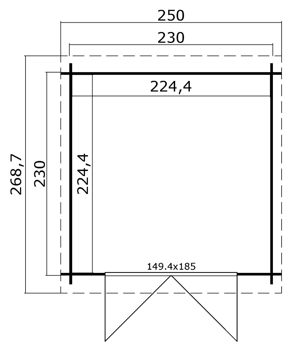Blokhut Indi 230x230 cm - Carbon Grey-Wit gecoat plattegrond