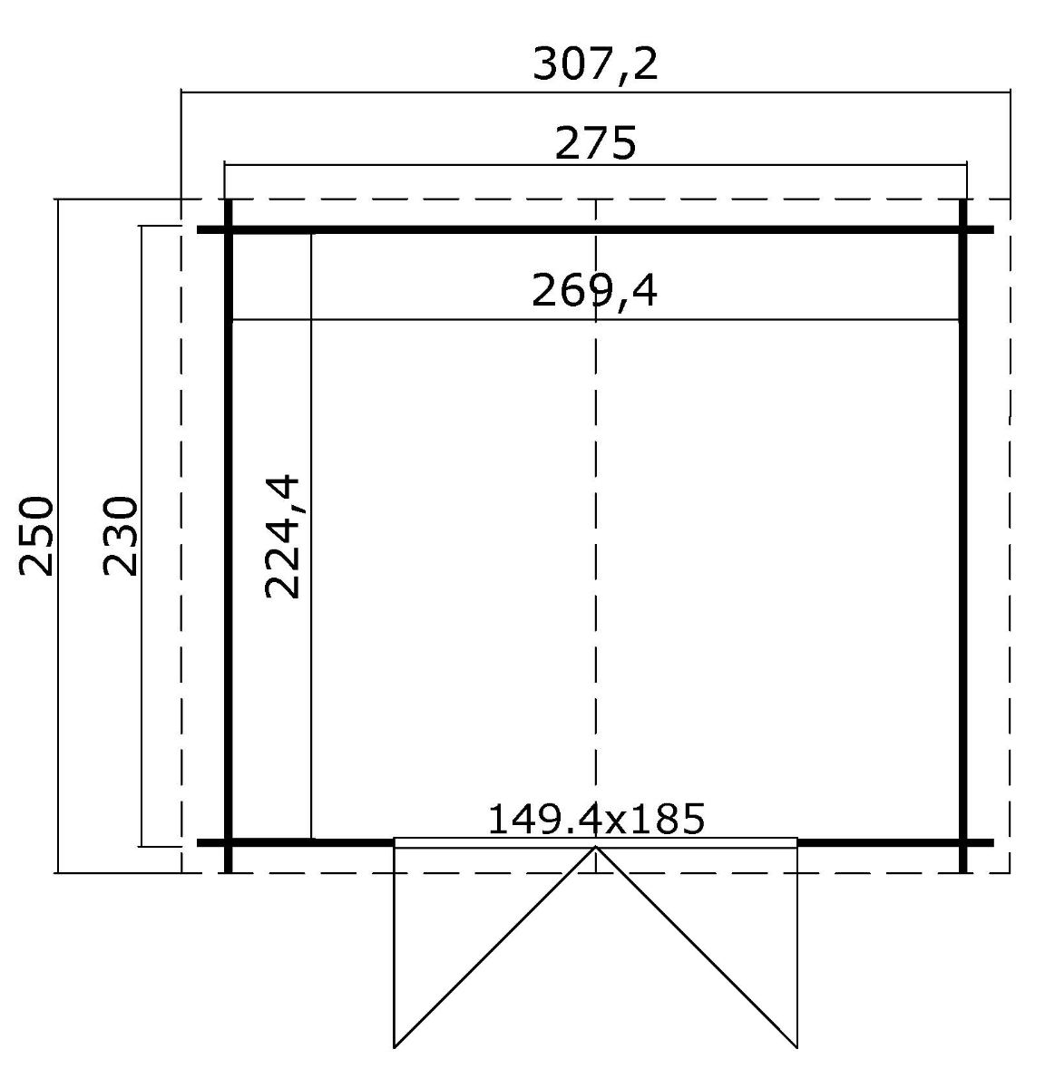 Blokhut Norah 275x230 cm - Carbon Grey-Wit gecoat plattegrond