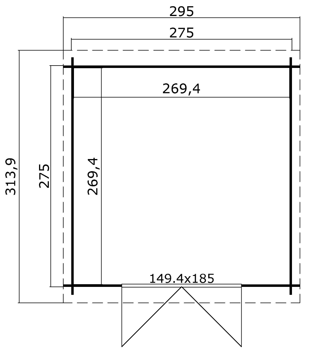 Blokhut Nadia 275x275 cm - Carbon Grey-Wit gecoat plattegrond