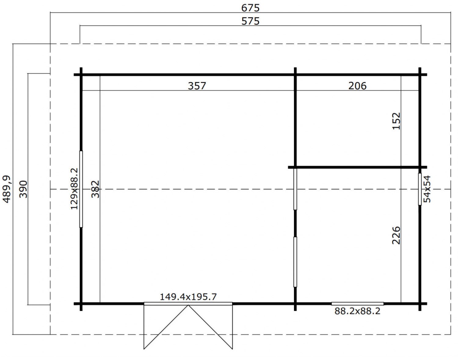 Blokhut Caroline 595x410 cm plattegrond