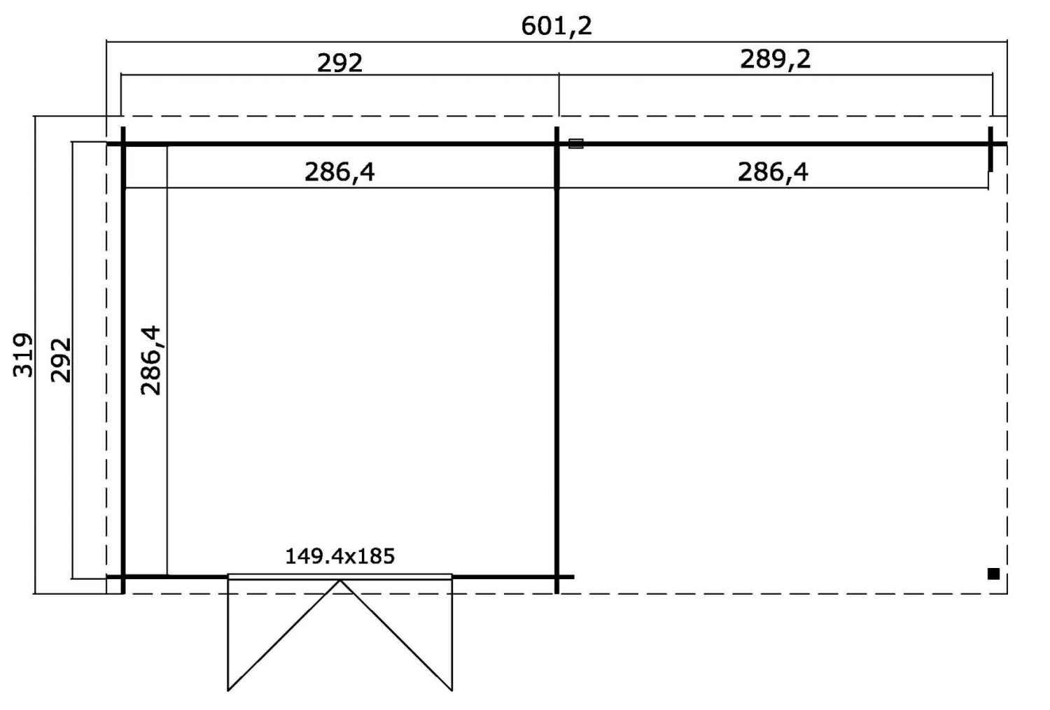 Blokhut Orlando 581x292 cm -  Carbon Grey-Wit gecoat plattegrond