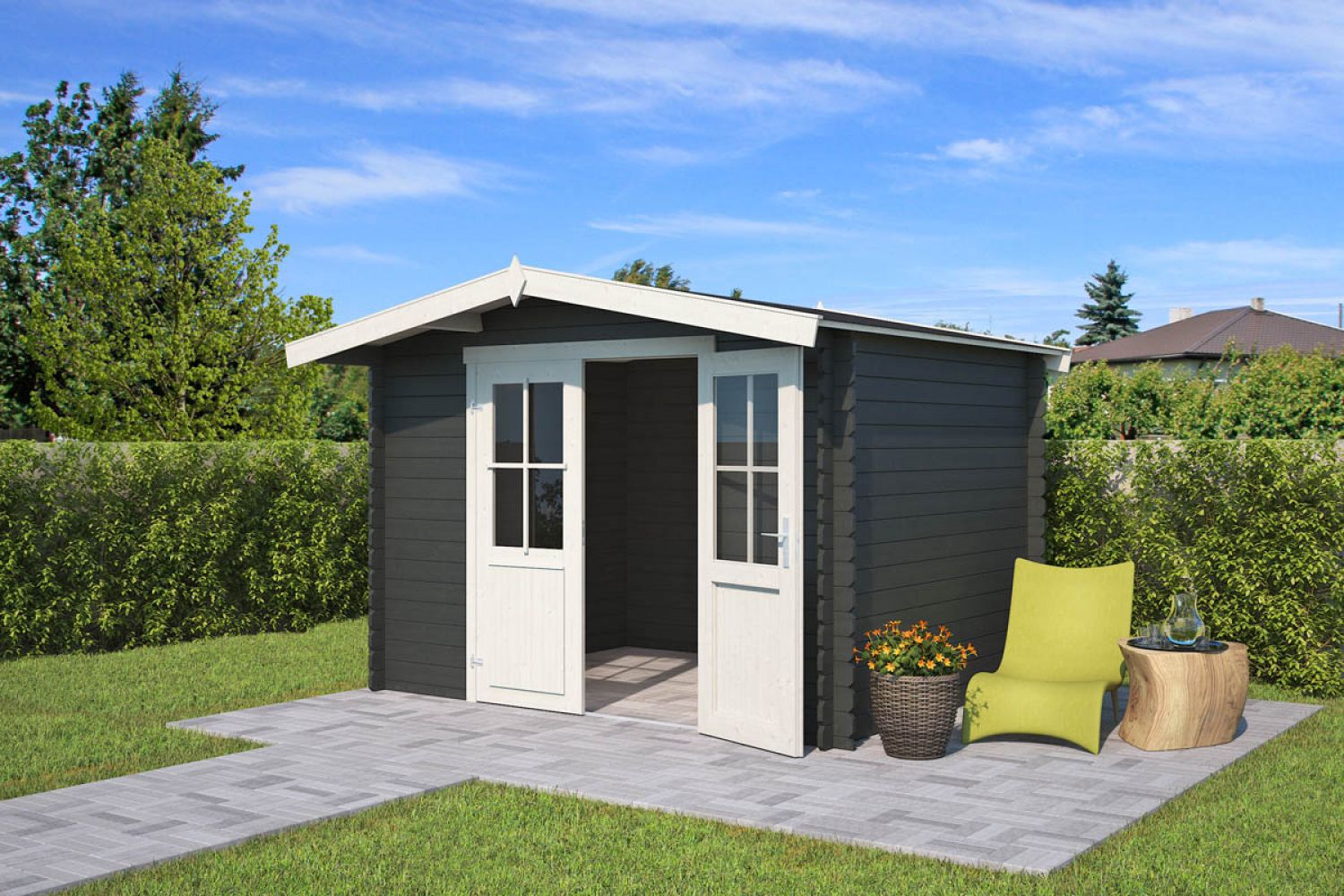 Blokhut Baltimore 292x230 cm - Carbon Grey-Wit gecoat main