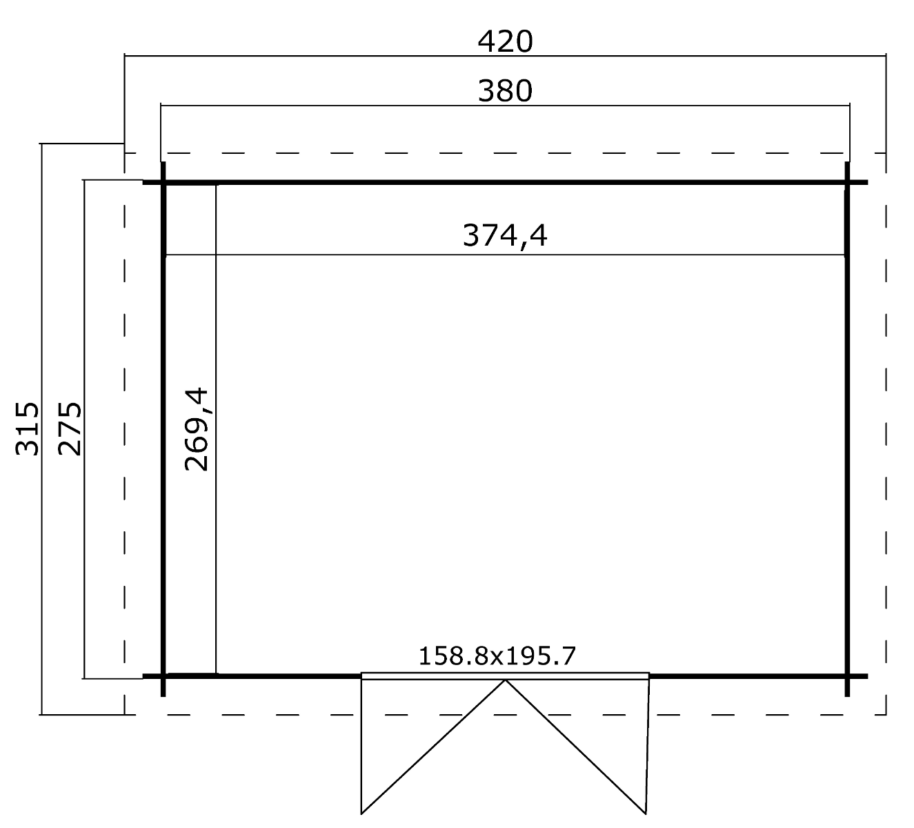 Blokhut Mikkel 380x275 cm - Groen geïmpregneerd plattegrond