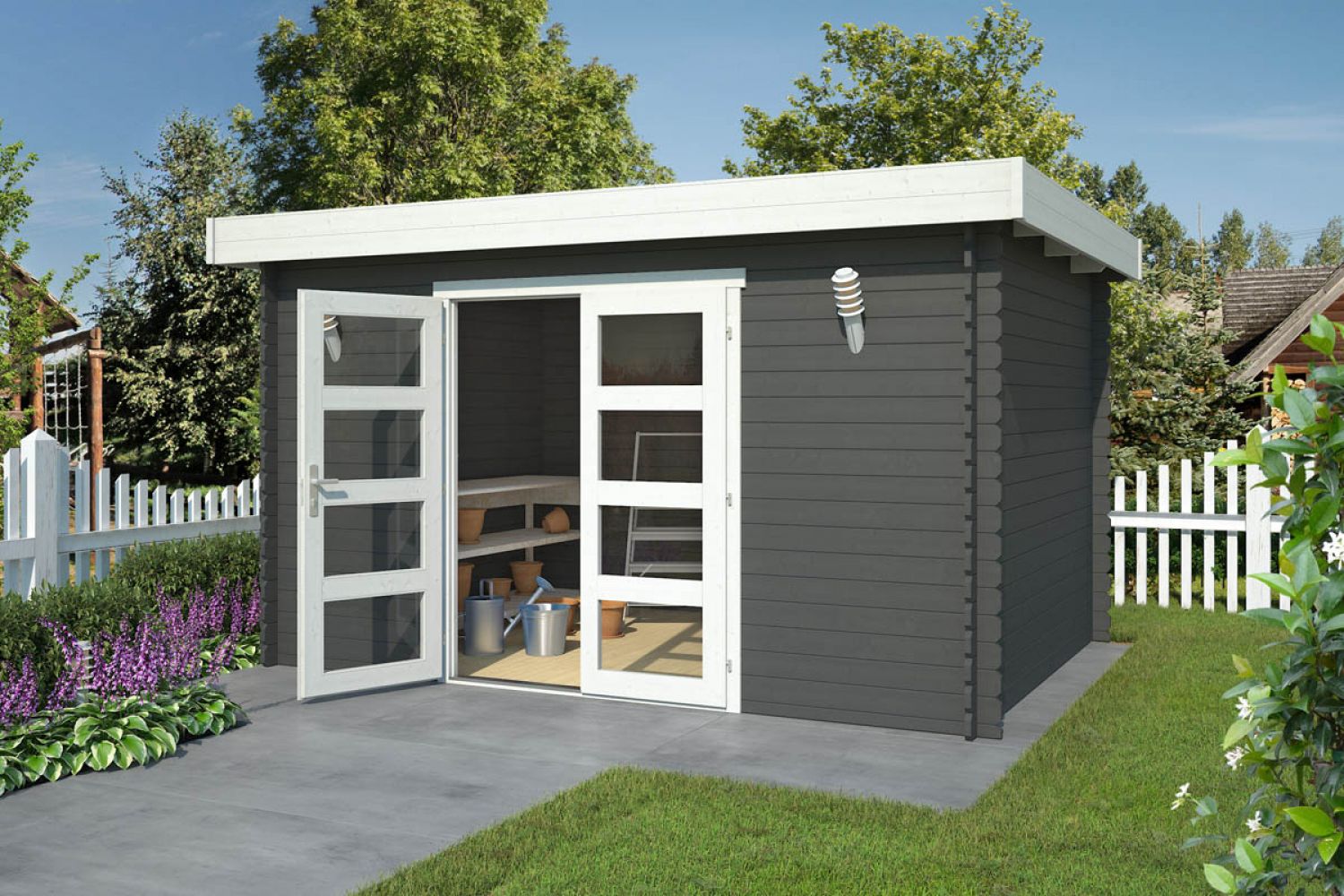 Blokhut Mikkel 380x275 cm - Carbon Grey-Wit gecoat main