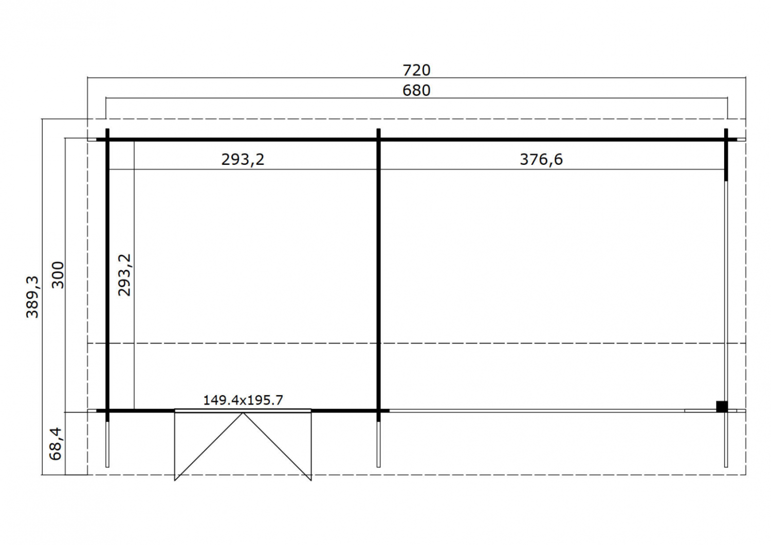 Blokhut Maribel 680x300 cm plattegrond