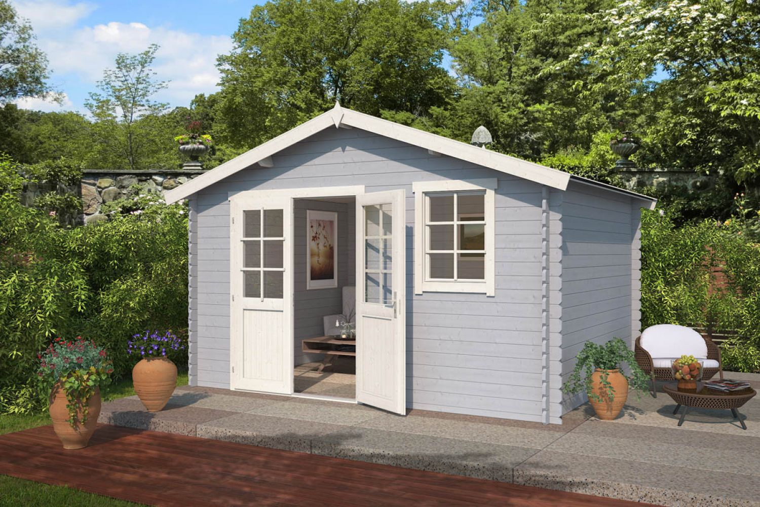 Blokhut Arvid 380x300 cm - Platinum Grey-Wit gecoat main