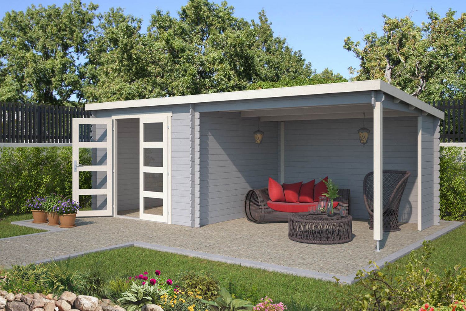 Blokhut Manuel 600x275 cm - Platinum Grey-Wit gecoat main