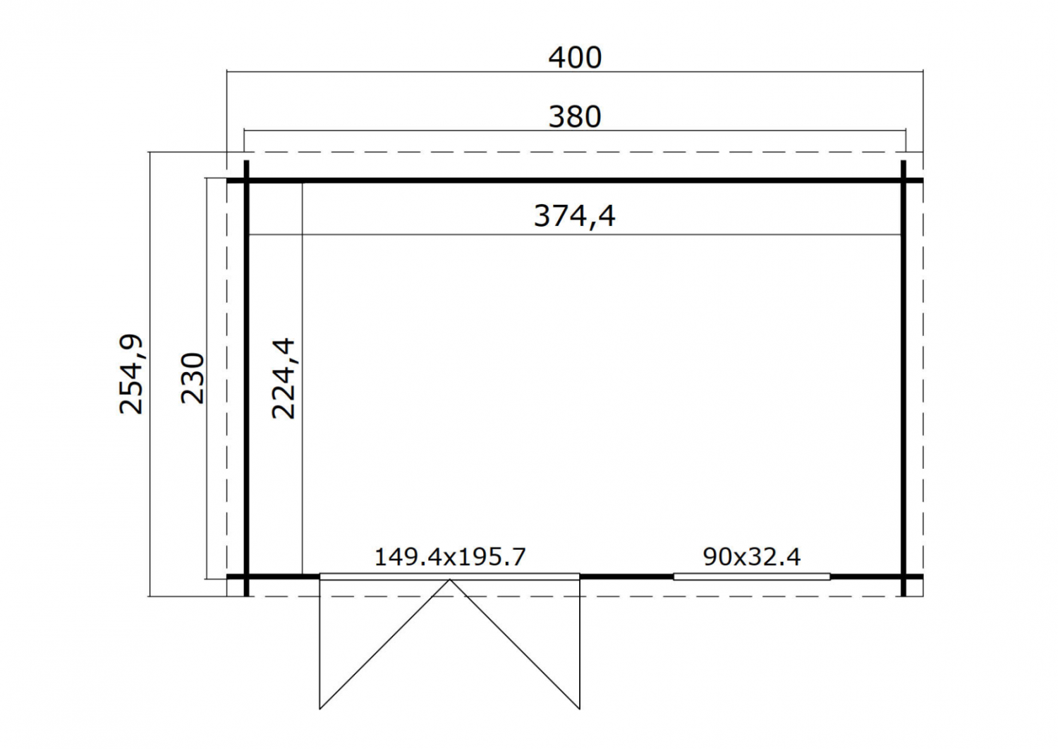 Blokhut Timian 380x230 cm - Groen geïmpregneerd plattegrond