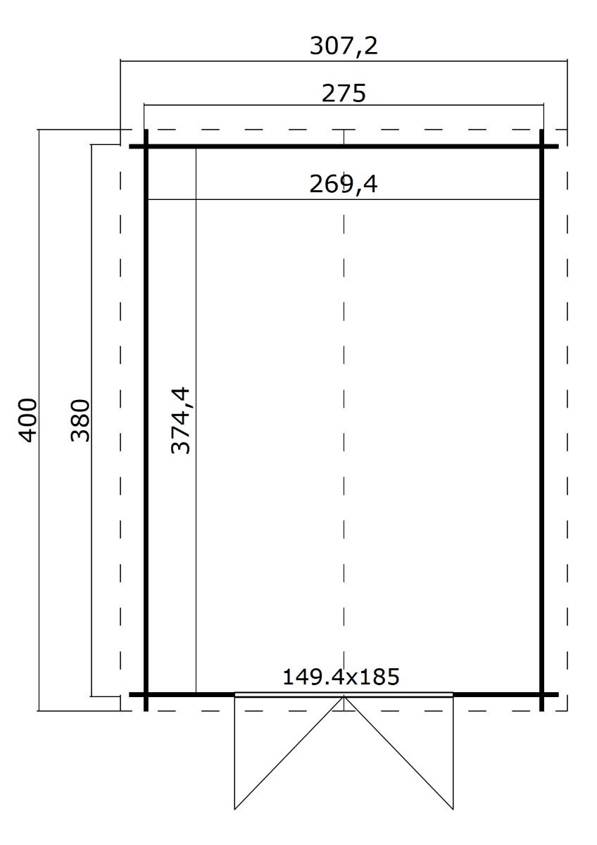 Blokhut Norah 275x380 cm - Carbon Grey-Wit gecoat plattegrond